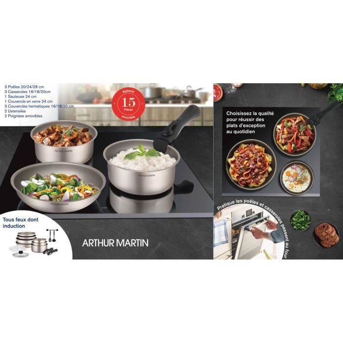 Cooking battery Arthur Martin AM133ch 15 pieces - aluminum - Removable handle - All lights including induction