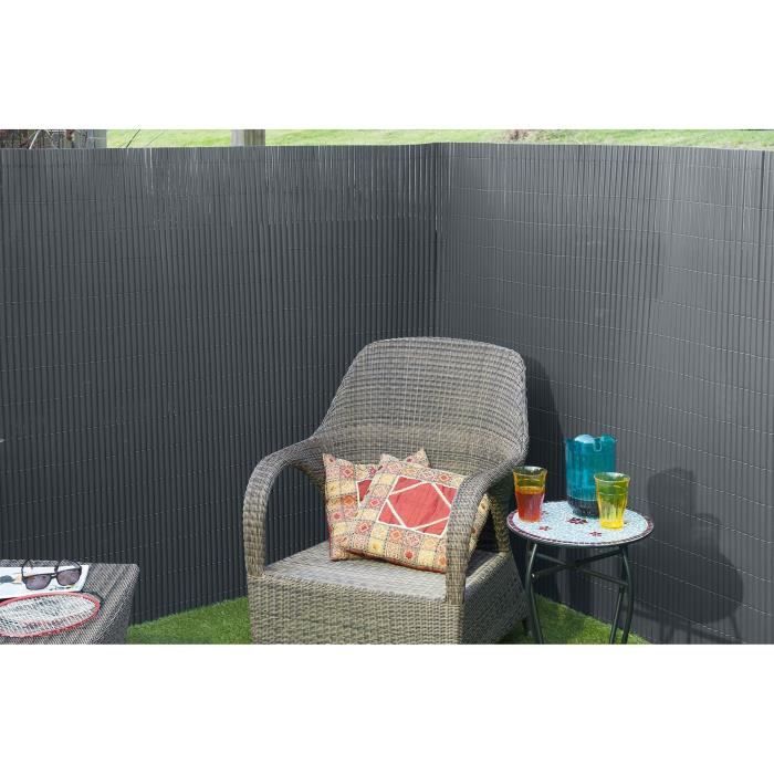 Double-sided PVC reed screen - NATURE - 1 x 3 m - 1600 g/m² - Blackout 4/5 - Anti-UV - Anthracite