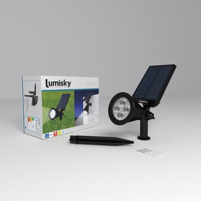 LUMISKY Pack of 2 waterproof solar outdoor spots - 4 white LEDs - 200 Lm - Swivel head at 90 ° C