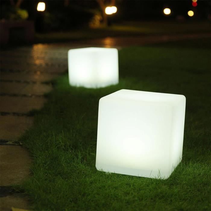 Luminous solar cube - LUMISKY - CASY - H30 cm - Coffee table stool - White and multi-color LED