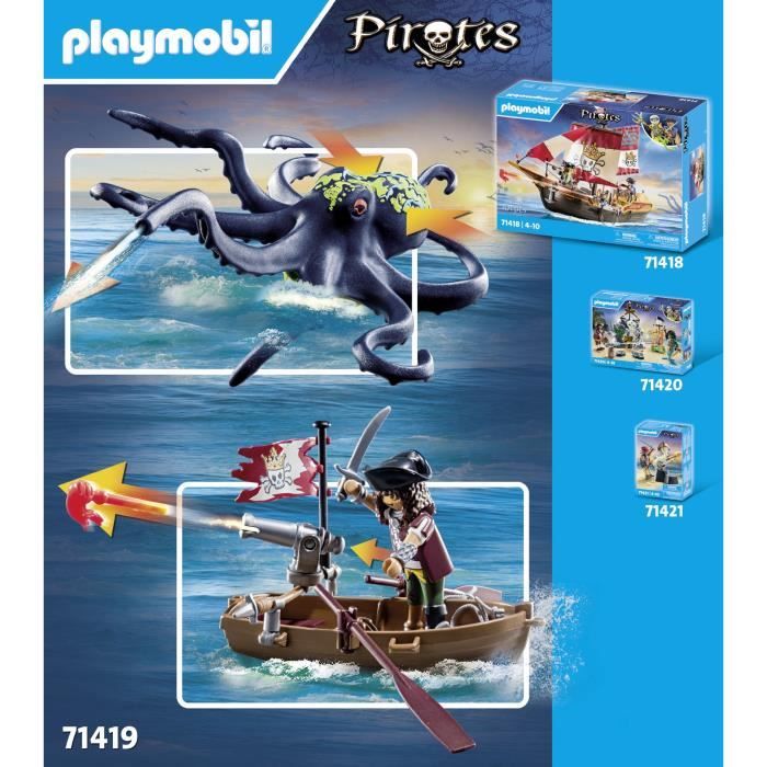 PLAYMOBIL 71419 Pirate with giant octopus - Pirates - With a pirate, a cannon, a giant octopus monster - Ages 4 and up