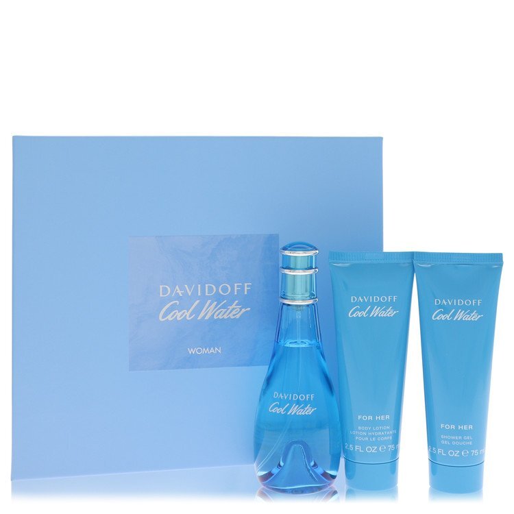 Cool Water by Davidoff Gift Set -- 3.4 oz Eau De Toilette Spray + 2.5 oz Body Lotion + 2.5 oz Shower Gel (Women)
