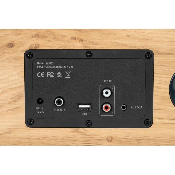 Wooden residential speaker - THOMSON - WS502 - Bluetooth 5.0, 100W, RCA, USB, AUX-IN