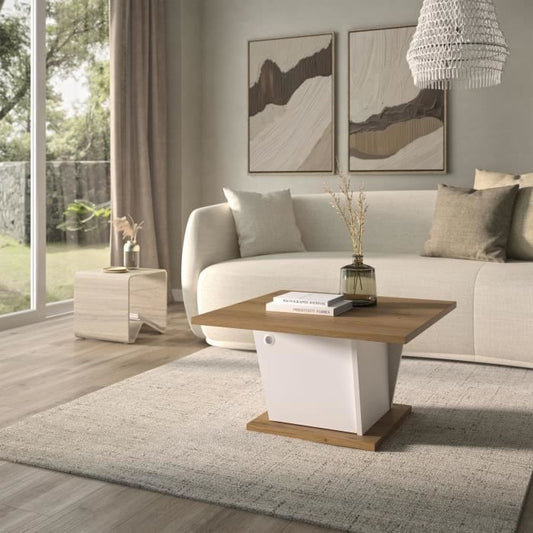 ATOS Bar Coffee Table - Square - Helvezia Oak / White - 69 x 69 x 38 cm