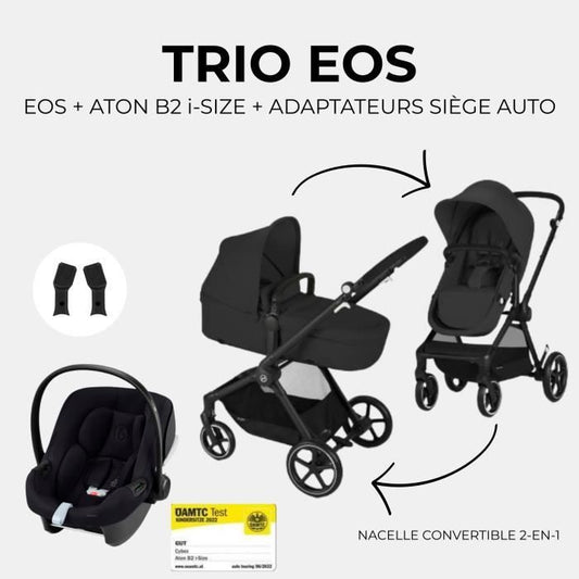 CYBEX EOS BLACK Moon Black Trio Stroller Pack: 2in1 convertible stroller + Aton B2 i-size car seat + Convertible carrycot hammock