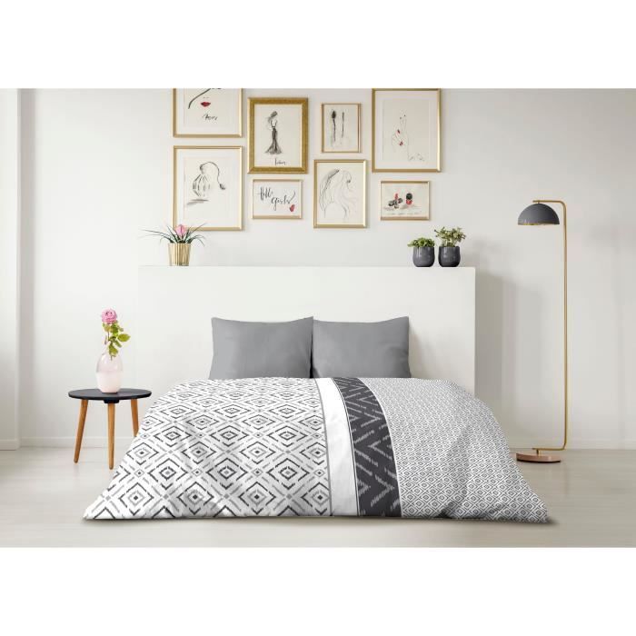 ETHNO Microfiber Duvet Cover Set - 1 Duvet Cover 220 x 240 cm + 2 Pillowcases 63 x 63 cm - Grey