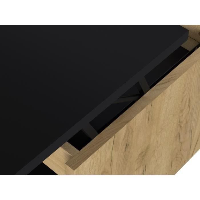 Coffee table - Chene and black decor - liftable - L 100 x D 50 x H 44 cm - Happy