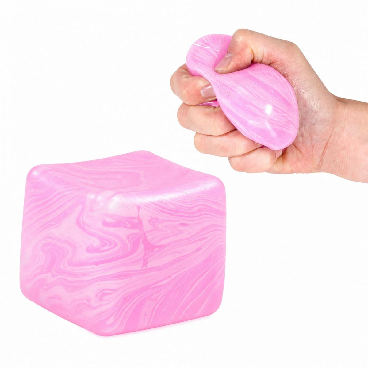 Marble Swirl Squishy Cube 2.36-Inch Squeeze Toy | Pink & White