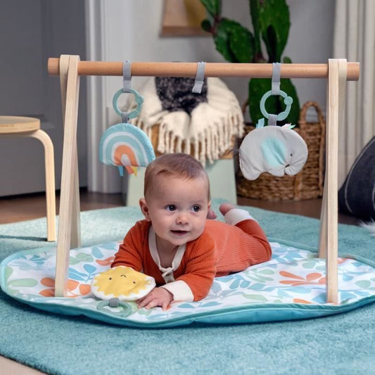 INGENUITY Sun Valley Play Mat, Wooden Play Arch - 3 Removable Toys - Foldable