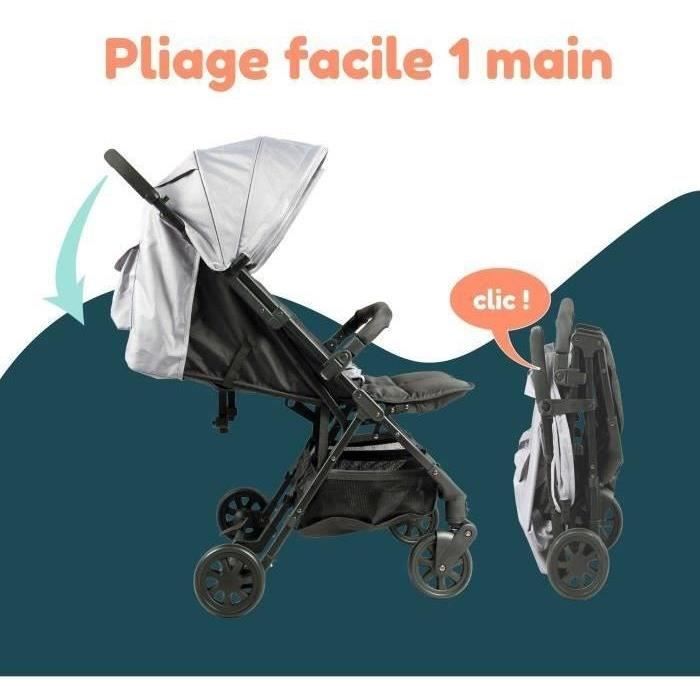 Bambisol - DS209 GREY BLACK - Side-by-Side Double Stroller | For Twins from Birth, Ultra-Compact Fold | Black Grey