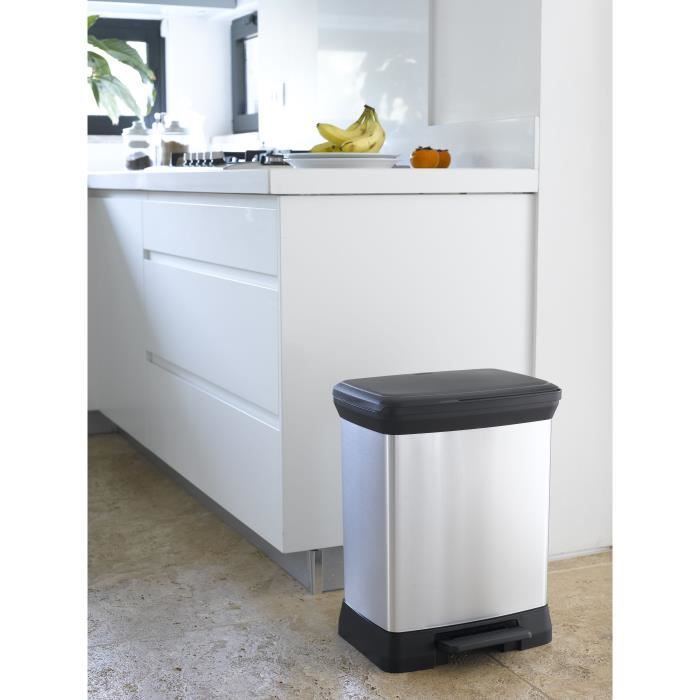 Rectangle Trash Can - DECO BIN - CURVER - 50L - Elegant Design - 39 x 29 x 51 cm - Metallic Grey