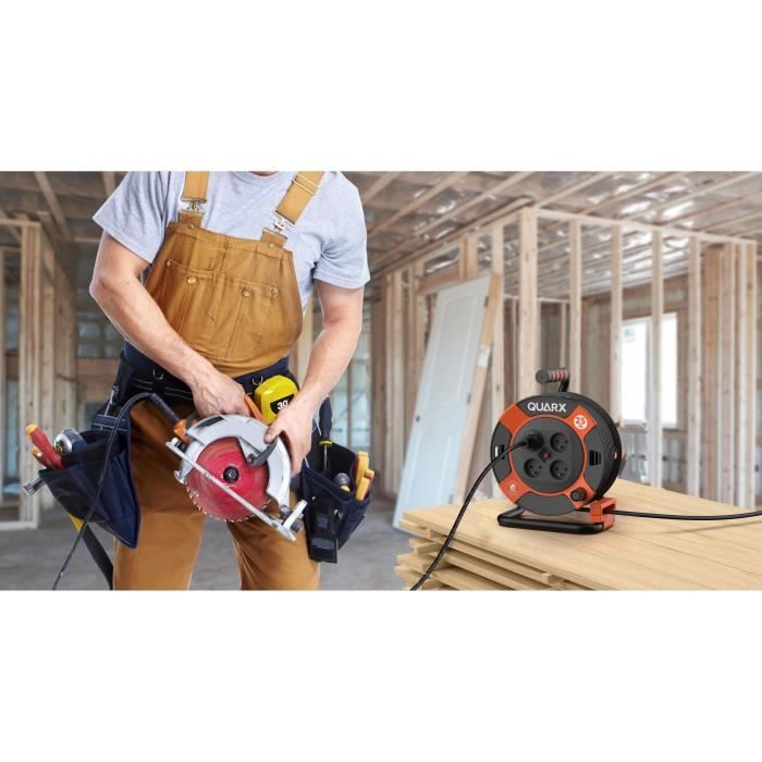 DIY reel - QUARX - 25m - H05VV-F 3G1.5mm² - Thermal circuit breaker - Child protection