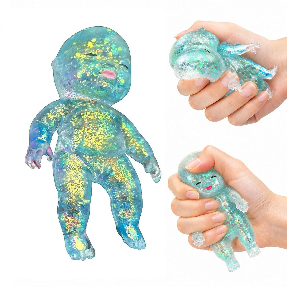 Squishy Glitter Baby 4-Inch Squeeze Toy | Blue