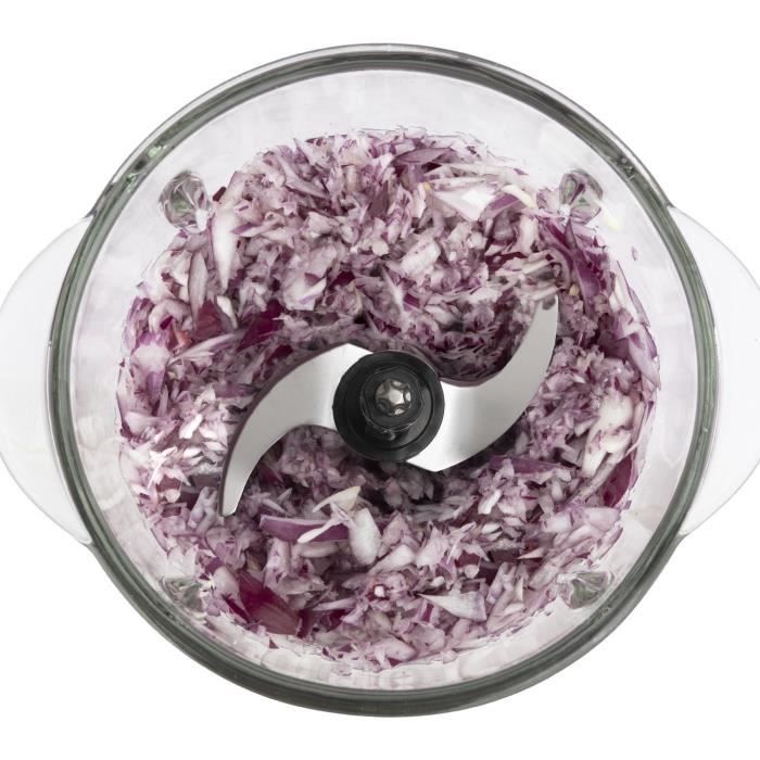 Mini electric chopper - H.Koenig - LEO8 - 320 W - 1 L glass bowl - Stainless steel blades - Matt black and chrome