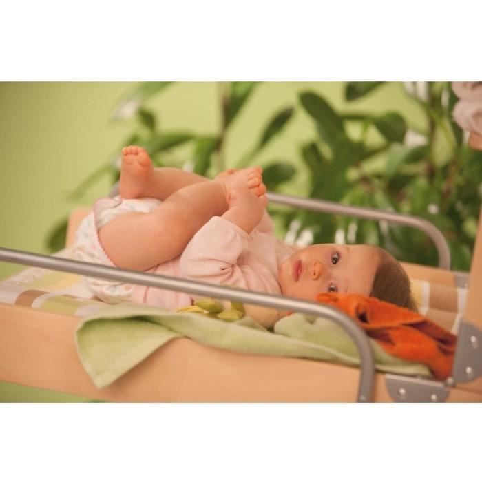 Wall-mounted folding changing table - ROBA - DSCHUNGELBABY - Multi-coloured striped mattress included - 2 integrated shelves - Natural wood