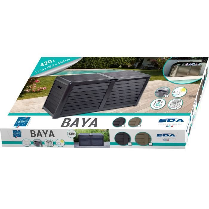 Eda Baya Garden Bay Plastic 420 liters - Imitation Wood Decor - Anthracite Gray - Made in France