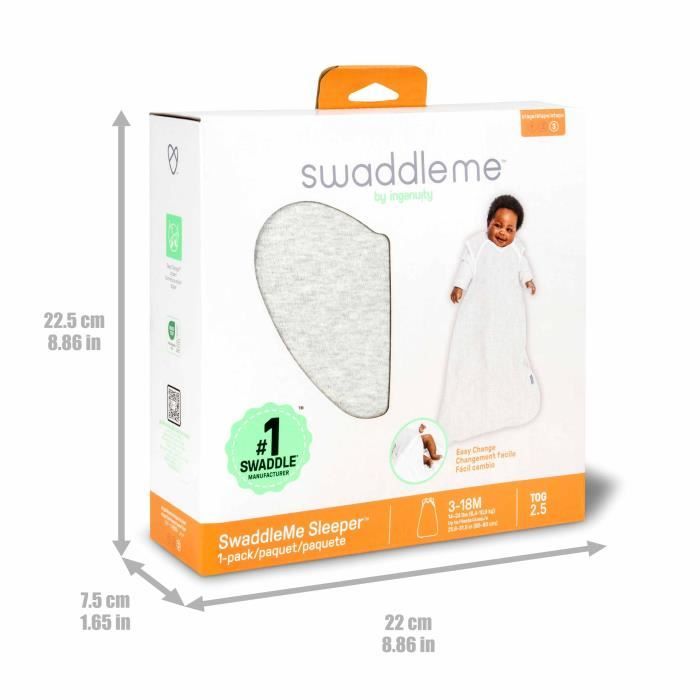 INGENUITY, Swaddling Bag, mouse gray sleeping bag, TOG 2.5, suitable from 3 to 18 months, Oeko-Tex certified
