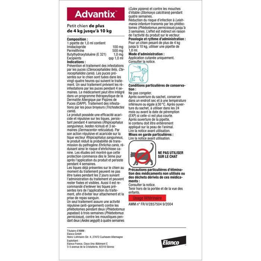 Advantix Dog Antiparasitic solution Small breed 4 A 10kg 6 pipettes