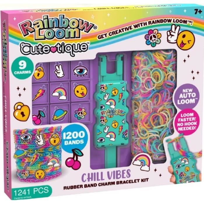 Automatic rubber band bracelet making kit - BANDAI - Rainbow Loom Cute Tique - Contains 1200 rubber bands and accessories