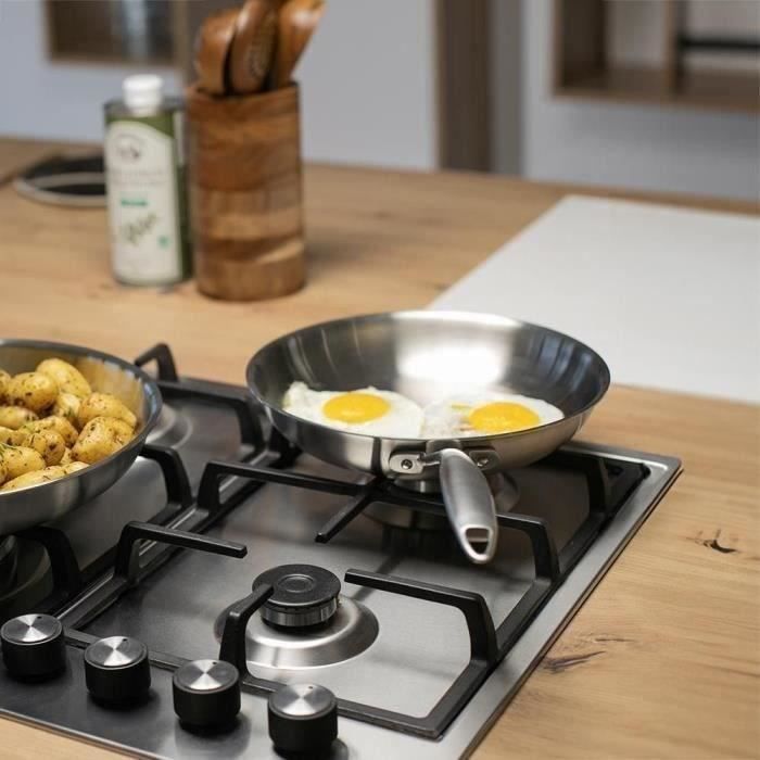 Brigade - 24 cm stainless steel frying pan - LIVOO - MEP158 - Triply stainless steel - Suitable for all hobs including induction - Made in France