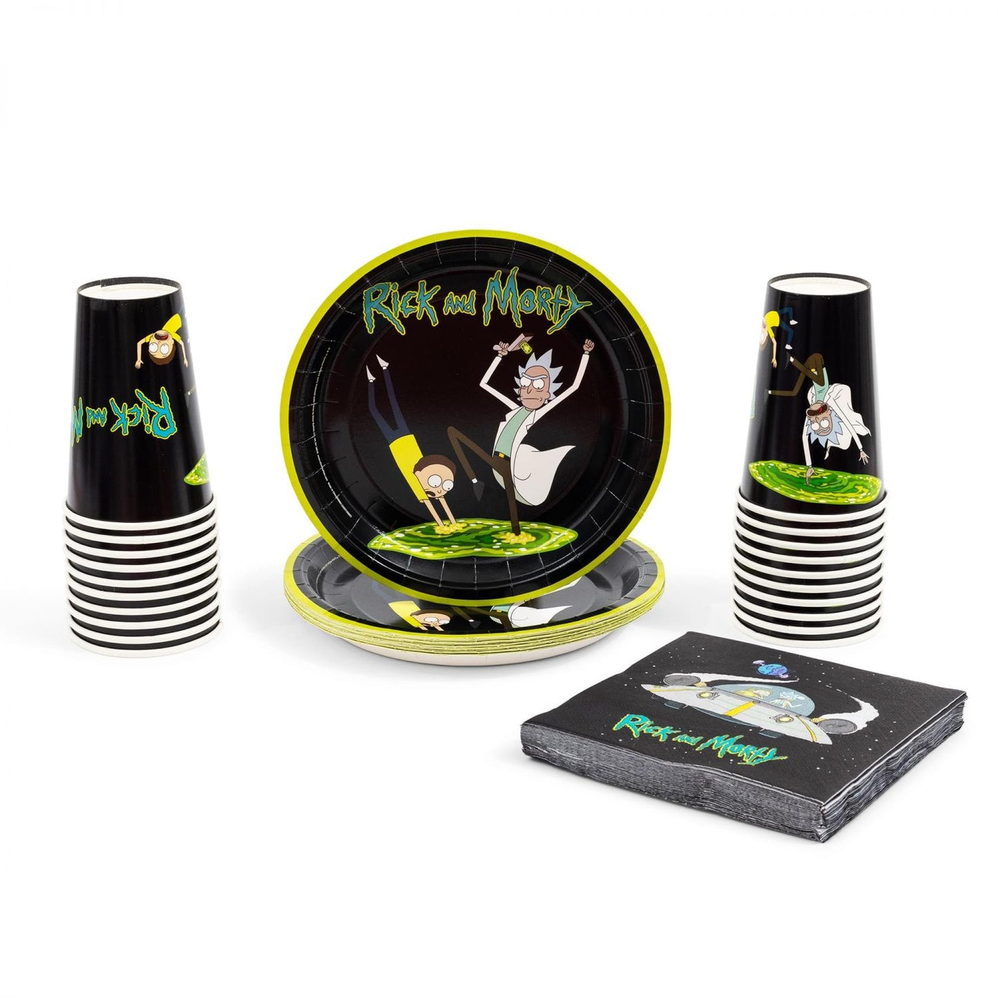 Rick and Morty Portal 60-Piece Party Tableware Set | Cups, Plates, Napkins