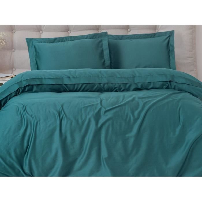 Bedding set - 1 duvet cover 220 x 240 cm + 2 pillowcases 60 x 60 cm - 100% cotton satin - Blue