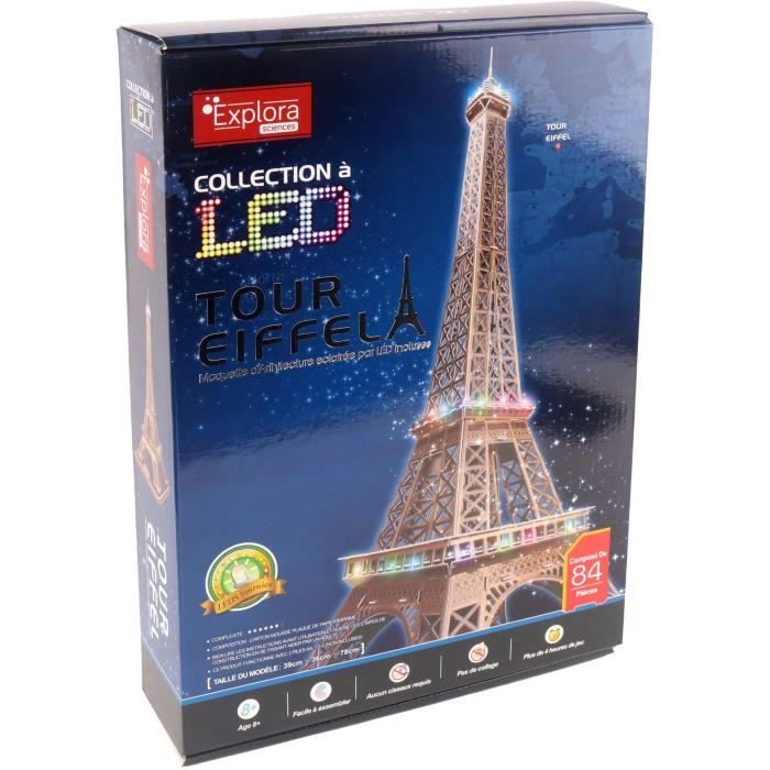 3D Light-Up Puzzle - All Eiffel - Construction Game - EXPLORA - 84 Pieces - Ages 8+