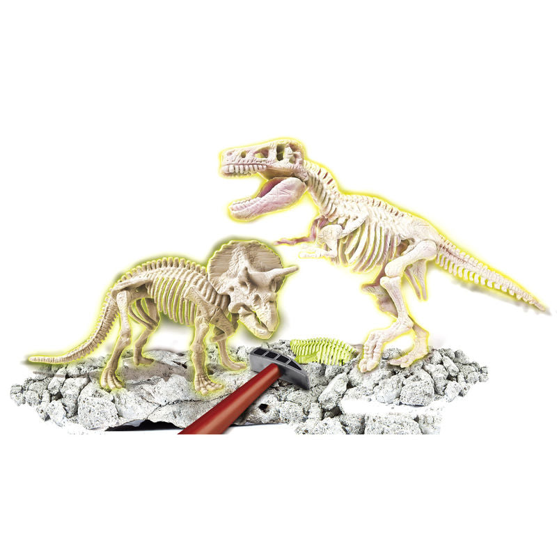 T Rex and Triceratops fluorescent Archeology