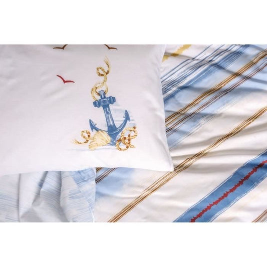Bedding set - 1 duvet cover 220 x 240 cm + 2 pillowcases 60 x 60 cm - 100% cotton - Blue