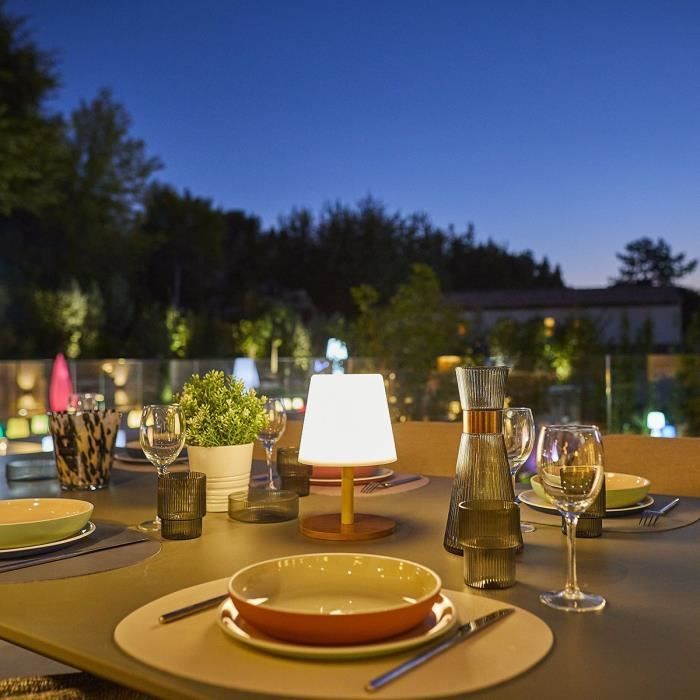 Cordless table lamp - LUMISKY - STANDY MINI WOOD - H25 cm - Natural bamboo base - Warm white and white LED