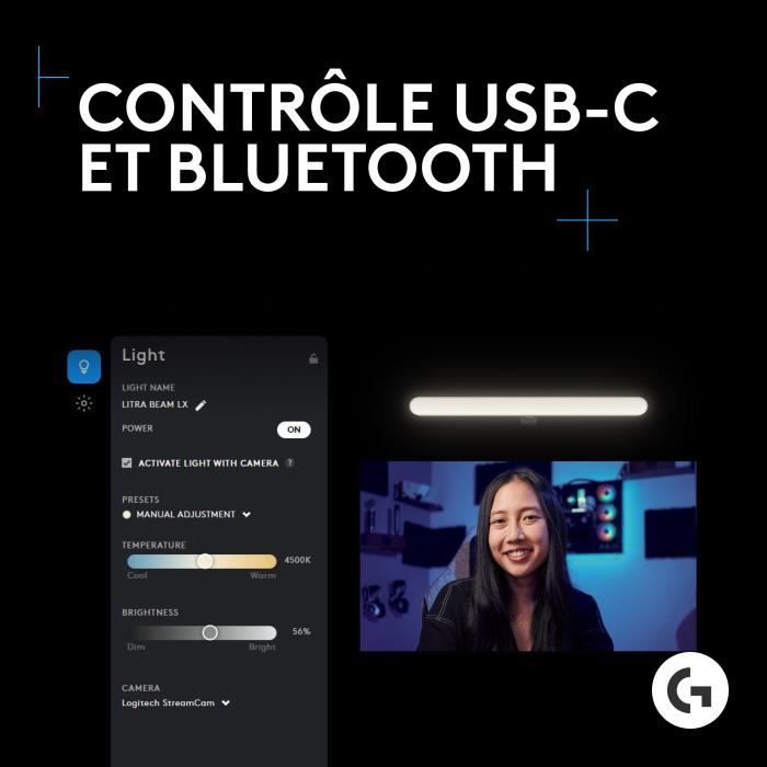 Ring Light Logitech G Litra Beam LX dual premium RGB LED streaming accent light with TrueSoft, LIGHTSYNC, Bluetooth