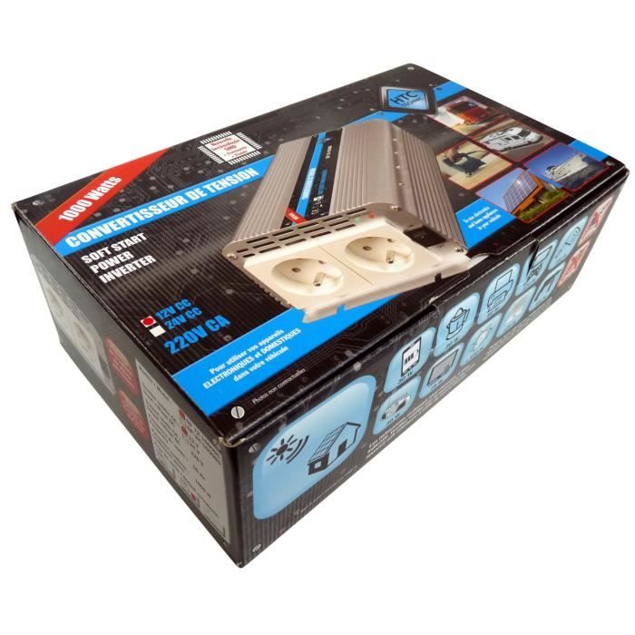 HTC Voltage Converter 12/220 V 1000 W with 2 Sockets Power