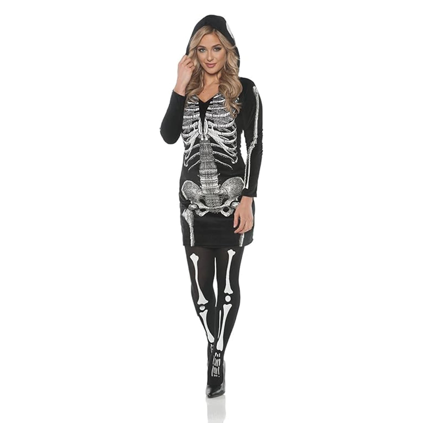 Women's Skeletal Hoodie Dress Costume L