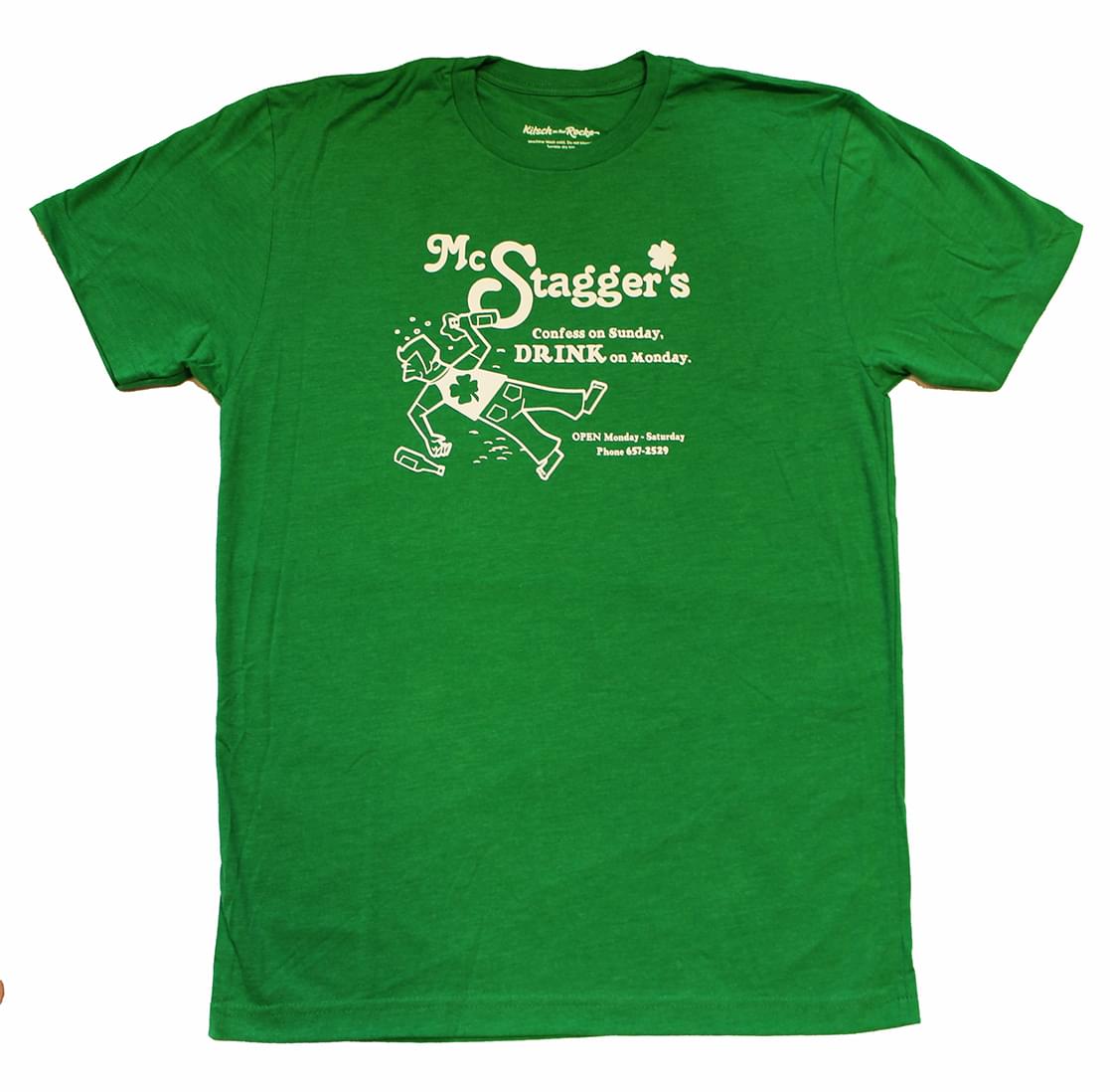 Kitsch on the Rocks McStagger's Men's Green T-Shirt - X-Large