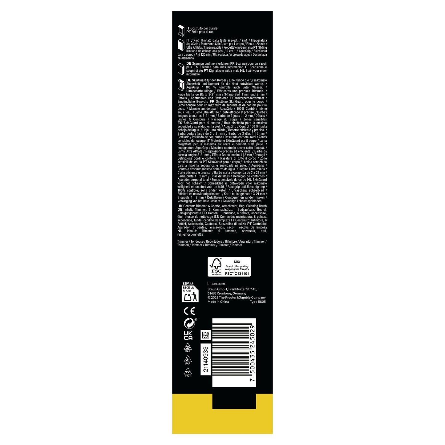 Hair and beard trimmer - BRAUN - AIO5540 - 120 min - 14 settings - Black