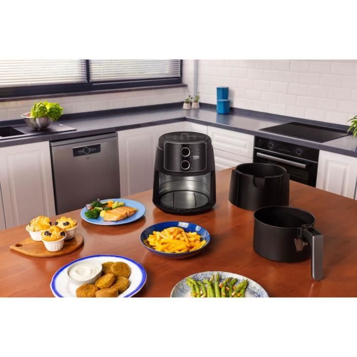 Multifunction oil-free fryer - BEKO - FRL2242B - 1500 W - 3.9 L for 0.8 kg of fries - Circuit cut-off timer - Black
