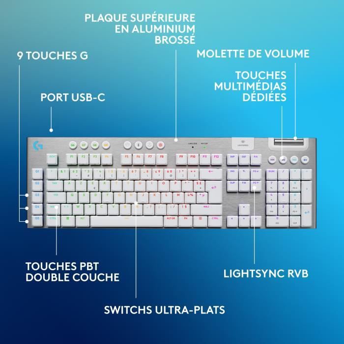 Gaming keyboard - wireless - Logitech G - G915 X - Tactile switch - AZERTY - White