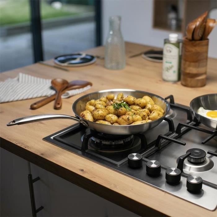 Brigade - 28 cm stainless steel frying pan - LIVOO - MEP159 - Triply stainless steel - Suitable for all hobs including induction - Made in France