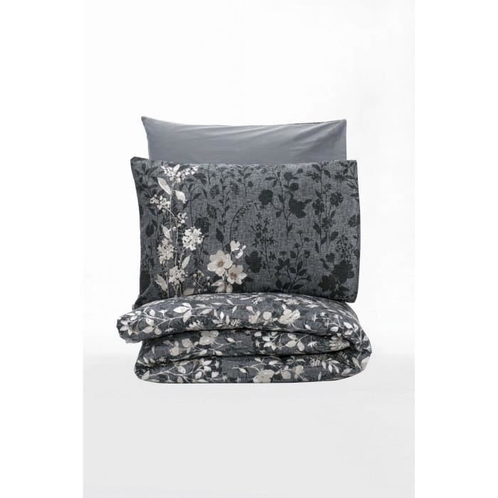 Bedding set - 1 duvet cover 220 x 240 cm + 2 pillowcases 60 x 60 cm - 100% cotton - Anthracite