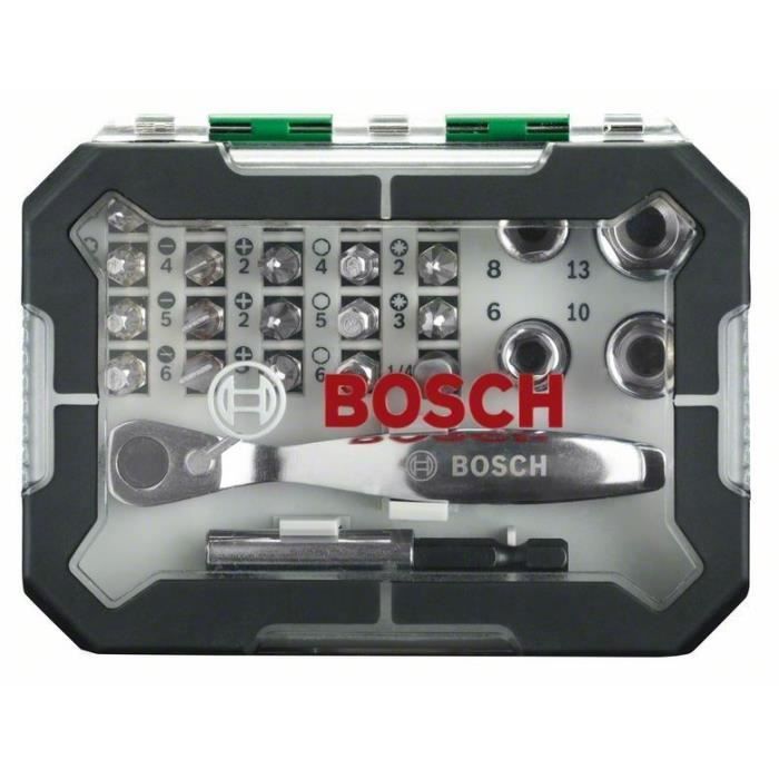 Bosch screwing set (kit 26 rooms, assortment of screwing tips with ratchet)