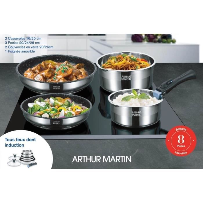Arthur Martin AM2493 8 -piece kitchen battery - Stainless steel - Removable handle - All lights including induction