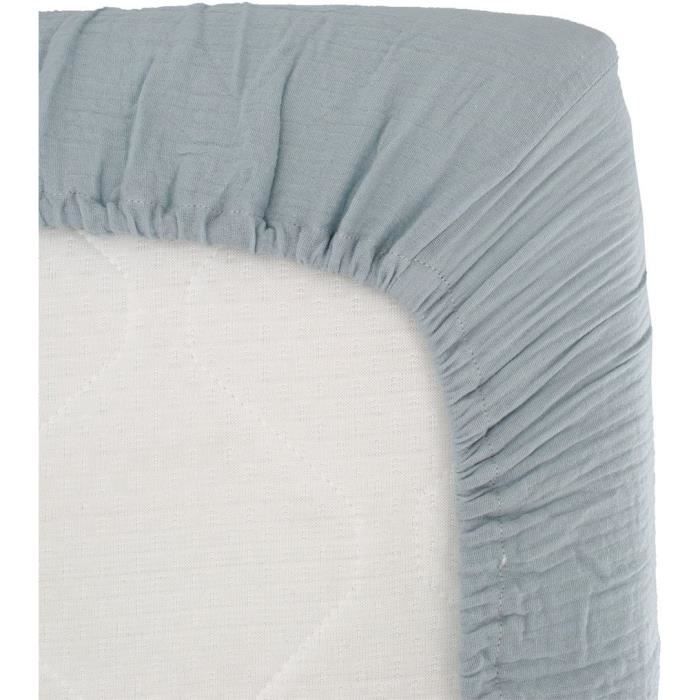 Fitted sheet - DOMIVA - 60x120 cm - Vintage blue - Cotton gauze