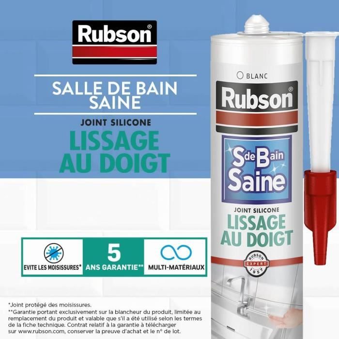 Sanitary sealant - RUBSON - 1469154 - Healthy bathroom - Finger smoothing - White - 280ml