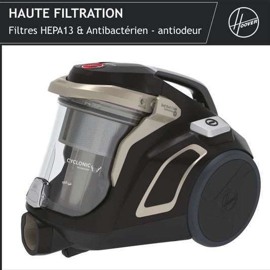 Bagless Cylinder Vacuum Cleaner - HOOVER - HP720PET - 850 W - 68 dBA - 2 L Cassette - Special parquet and animals