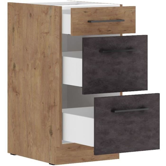 ROCK drawer unit - 3 drawers - Lancelot oak and matera grey - L40 x H82