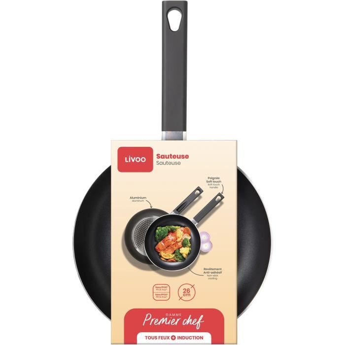 26 cm sauté pan - LIVOO - MEP153N - Non-stick, PFOA and PFOS free - Silicone handle - Suitable for all heat sources including induction