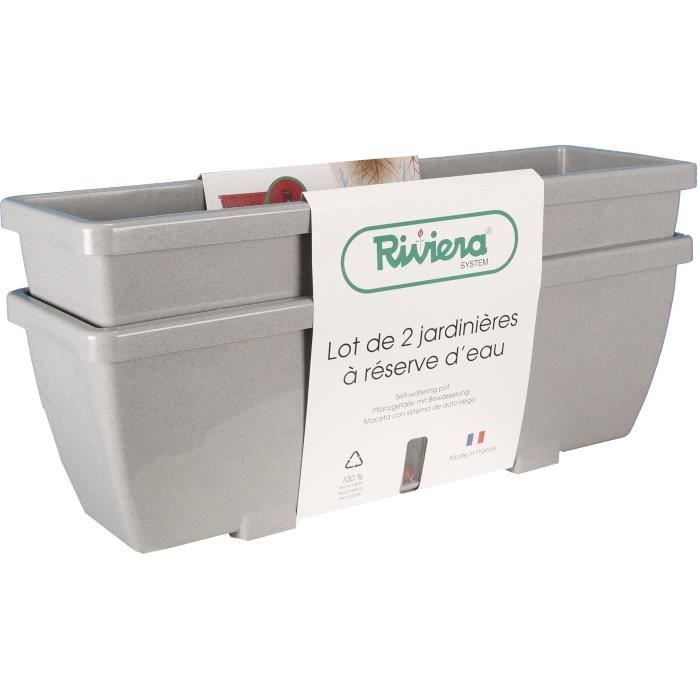 RIVIERA EVA flower box - Set of 2 planters - Plastic - 57 cm - Stone
