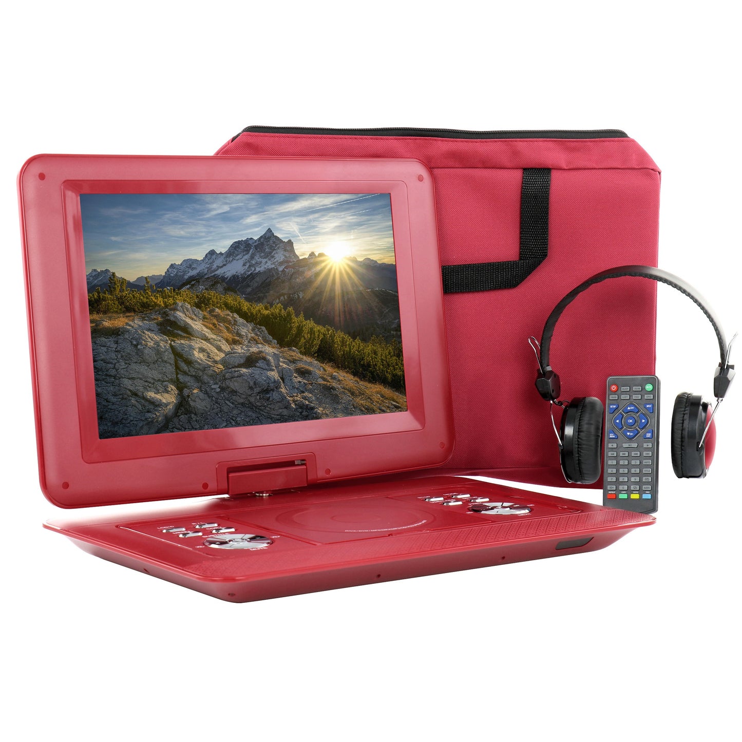 beFree Sound 14.1 Inch Portable DVD Player with Swivel TFT-LCD Screen and USB,SD,AV Inputs- Red