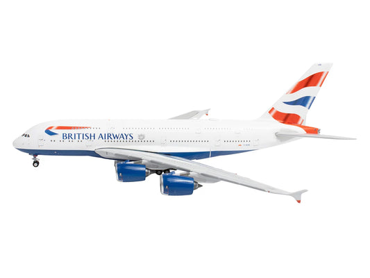 Airbus A380 Commercial Aircraft "British Airways" (G-XLEE) White with Striped Tail 1/400 Diecast Model Airplane by GeminiJets