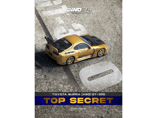 Toyota Supra (A80) "Top Secret" GT300 RHD (Right Hand Drive) Gold Metallic with Carbon Hood 1/64 Diecast Model Car by Inno Models